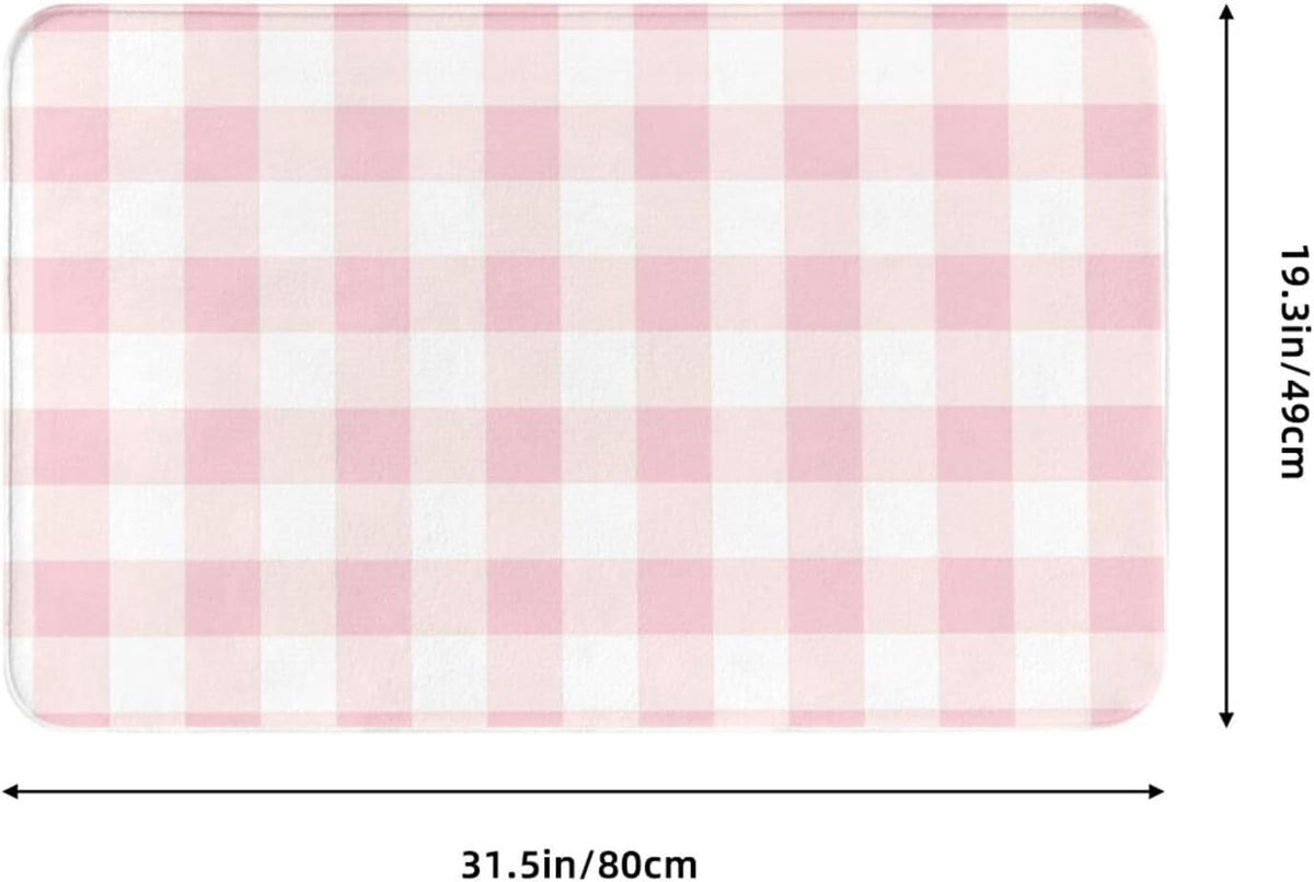 Pink Checkboard A Print Bathroom Rugs 30x20 Inch, Non-Slip Absorbent Bath Mat Rugs, Machine Washable Shower Rug Bath Mats for Bathroom