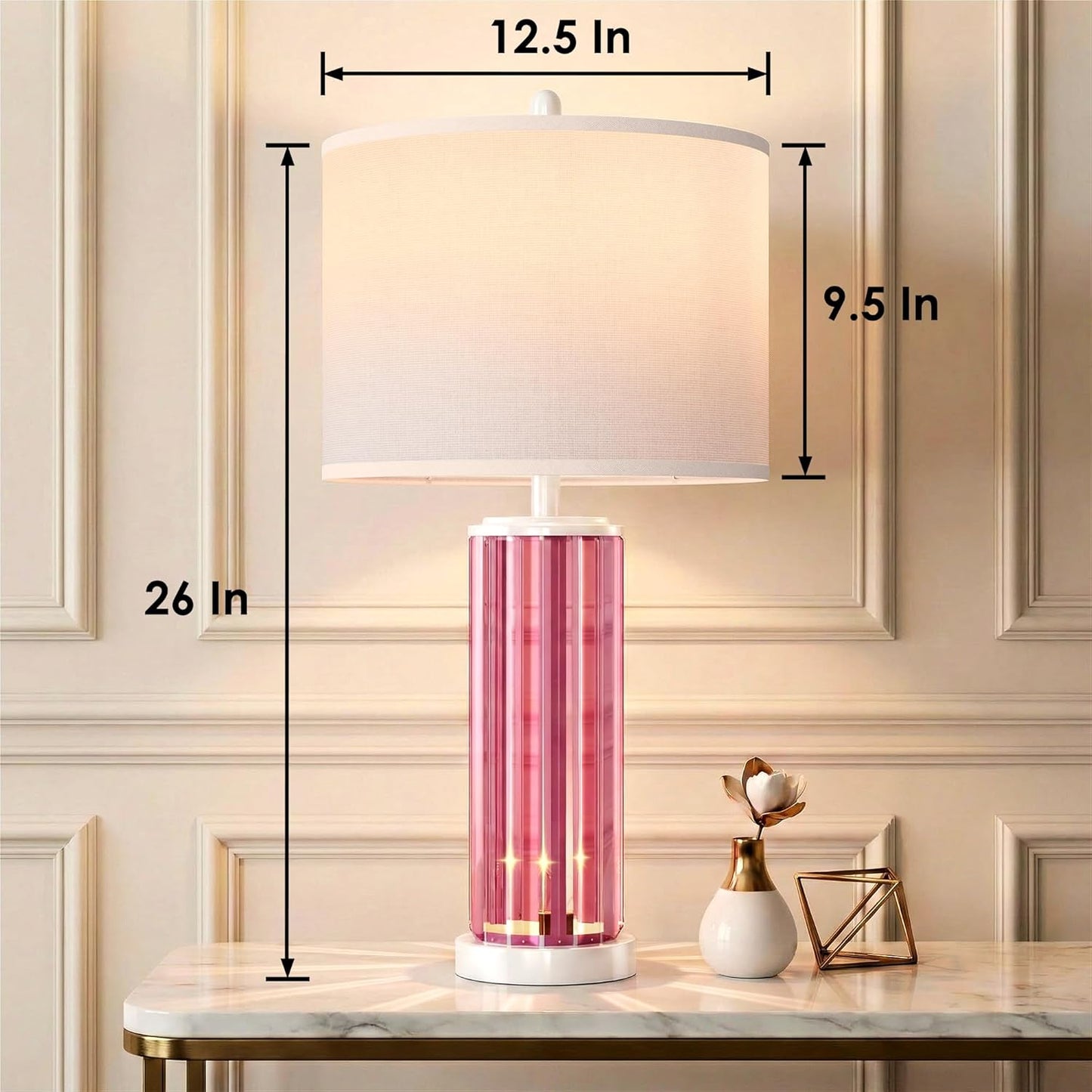 Table Lamps for Bedroom Set of 2 with Nightlight, Modern Bedside Lamp with USB A+C Charging Port, White Pink Nightstand Lamp for Living Room White Shade Home Decor, 2 Bulbs Included