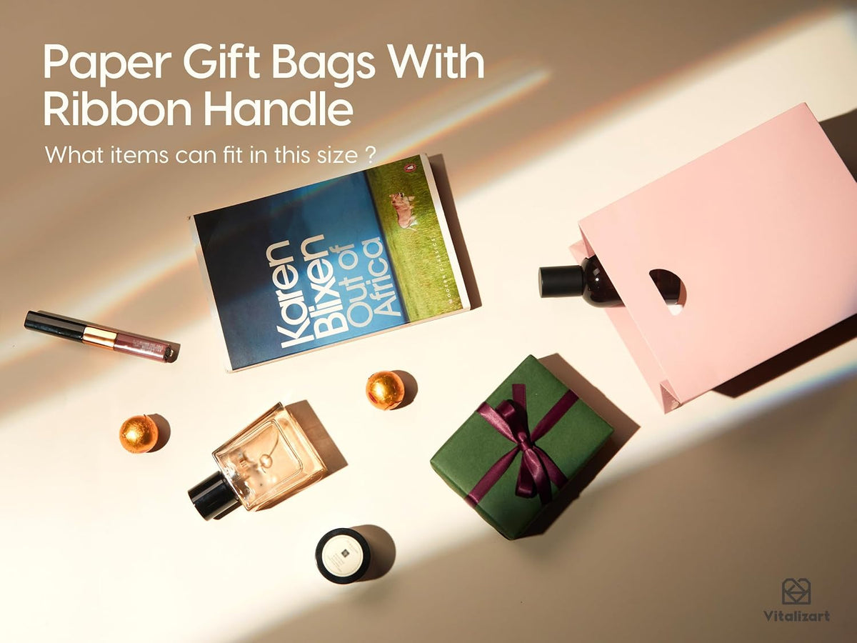 Paper Gift Bags With Ribbon Handles Small Pink Bulk Pack