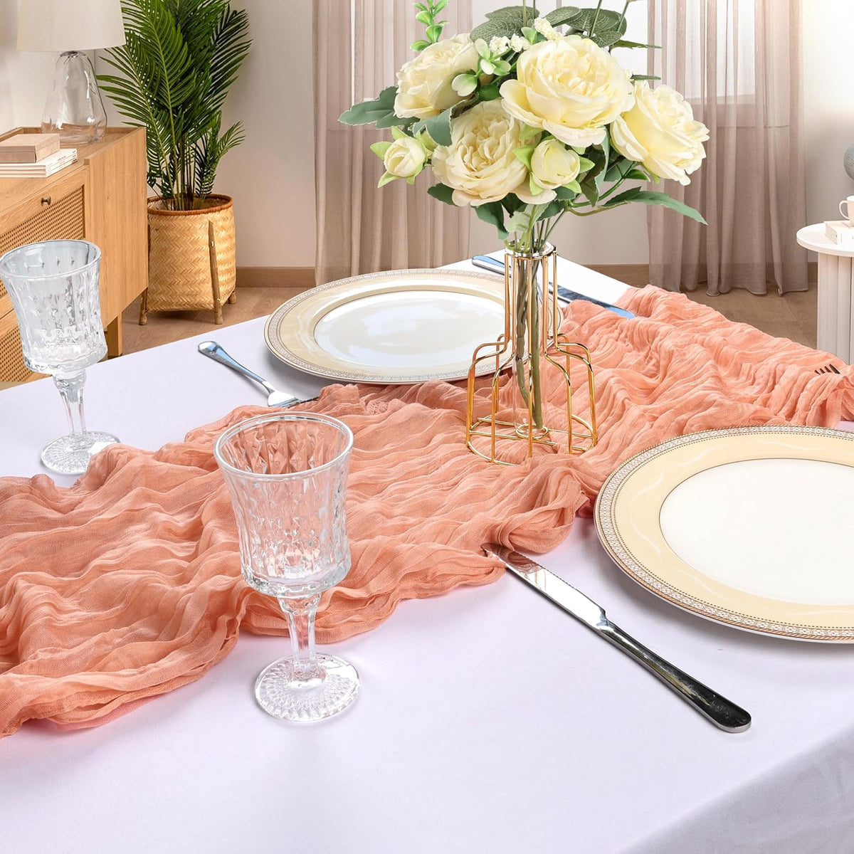 6 Pack 10Ft Peach Cheesecloth Table Runner 23 x 120 Inch