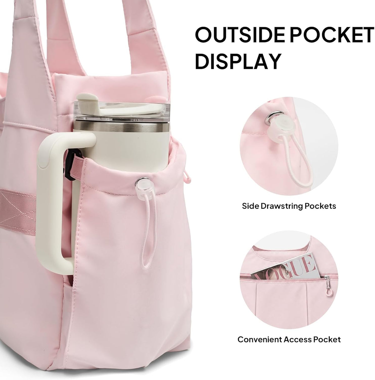 Foldable Tote Bag for Women with Yoga Mat Holder,Travel Tote Bag with Water Bottle Pocket,Lightweight Workout Gym Bag