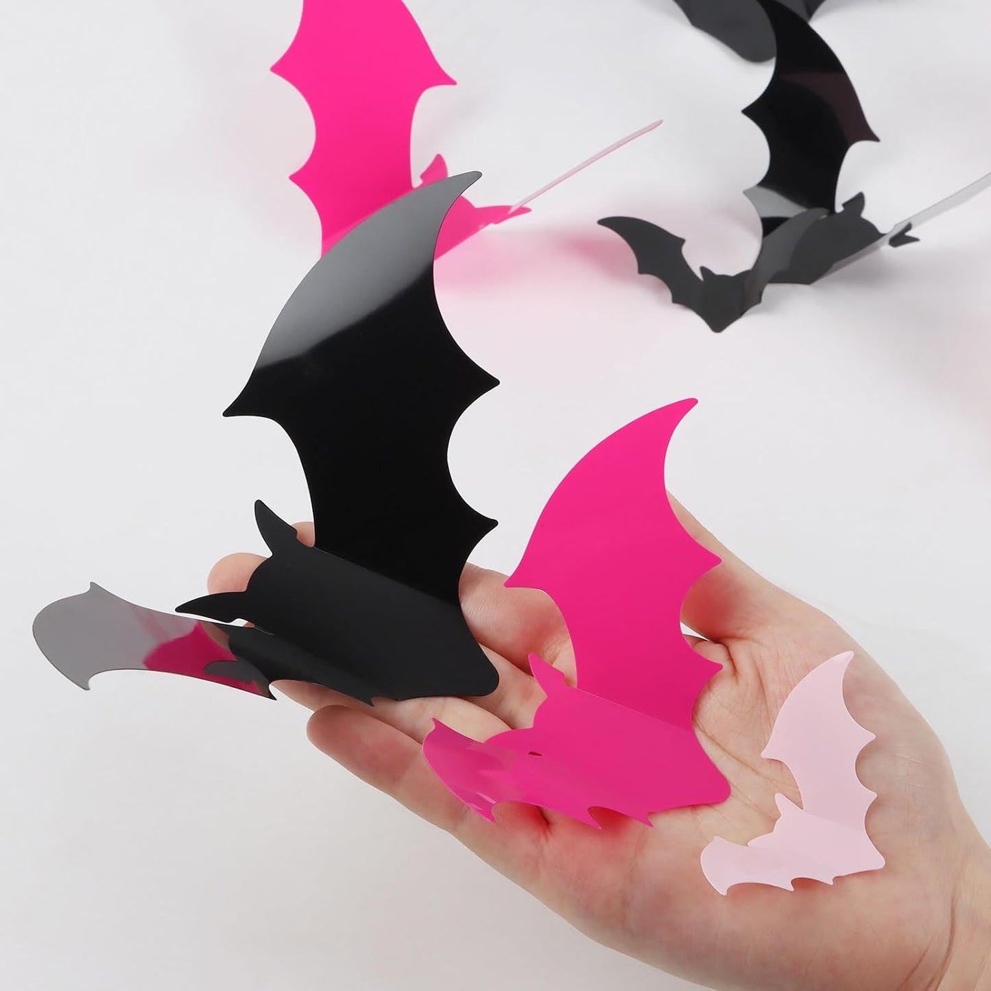 144pcs Pastel Halloween Bats Wall Decorations,PVC Waterproof Pink Black 3D Bat Stickers for Home Indoor Room Outdoor Summer Halloween Party Scene Decals Decoration