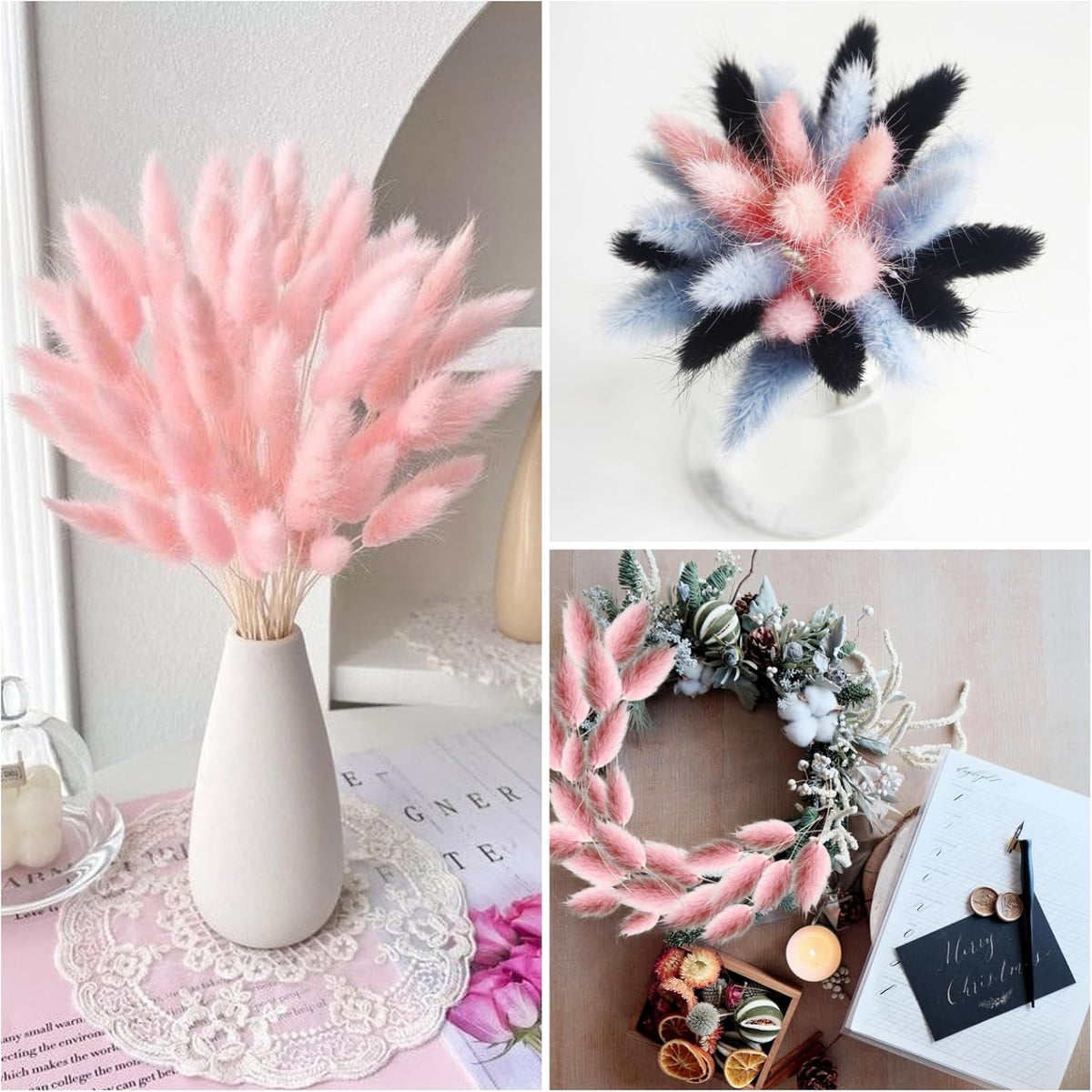 120 PCS Pink Dried Pampas Grass Decor, 17-inch Pompas Floral, Dry Flowers for Decoration, Pampas Grass in Bulk Tall, Pink Bunny Tails Dried Flowers for Boho Wedding Decor