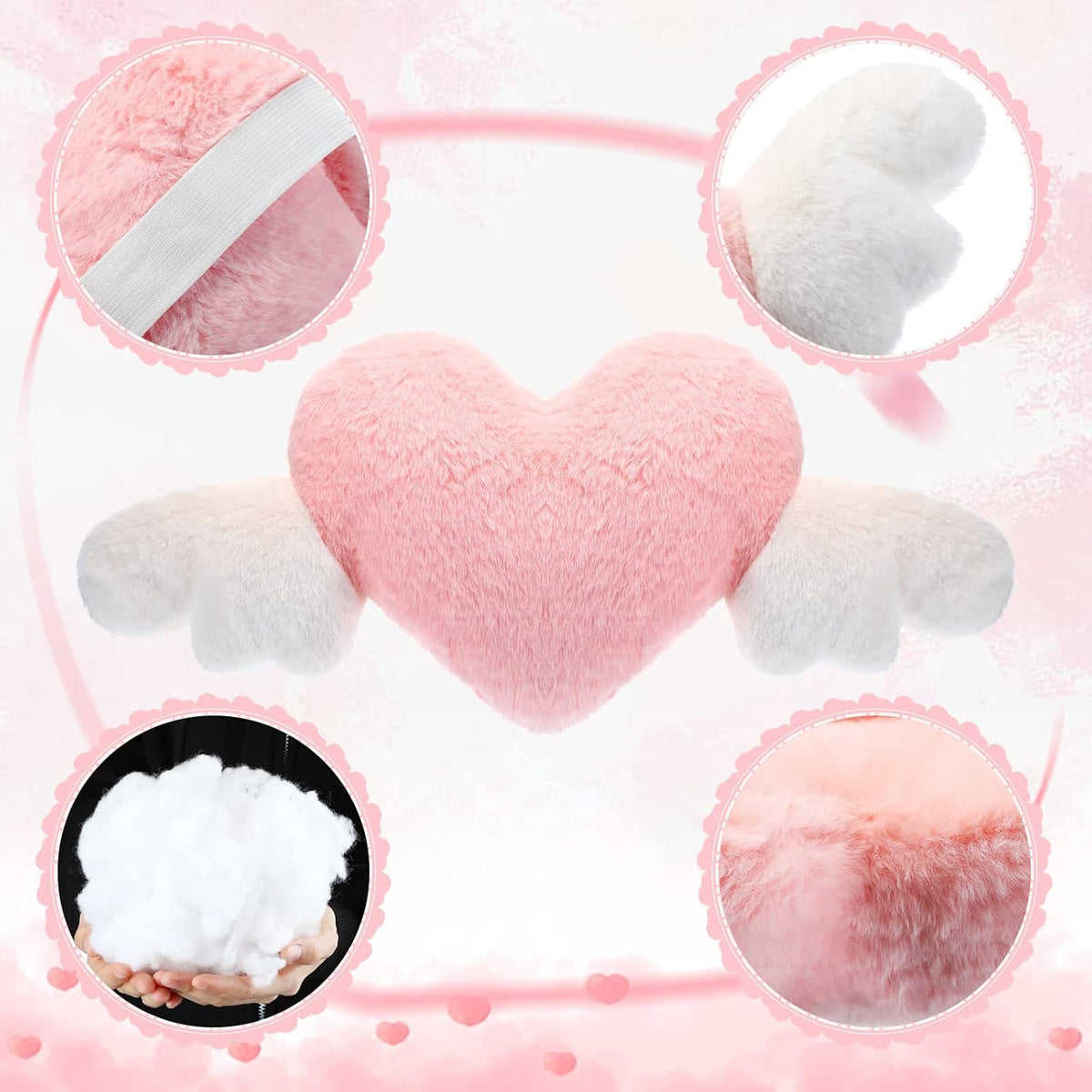 2 Pcs Heart Plush Car Headrest Pillow Angel Wings