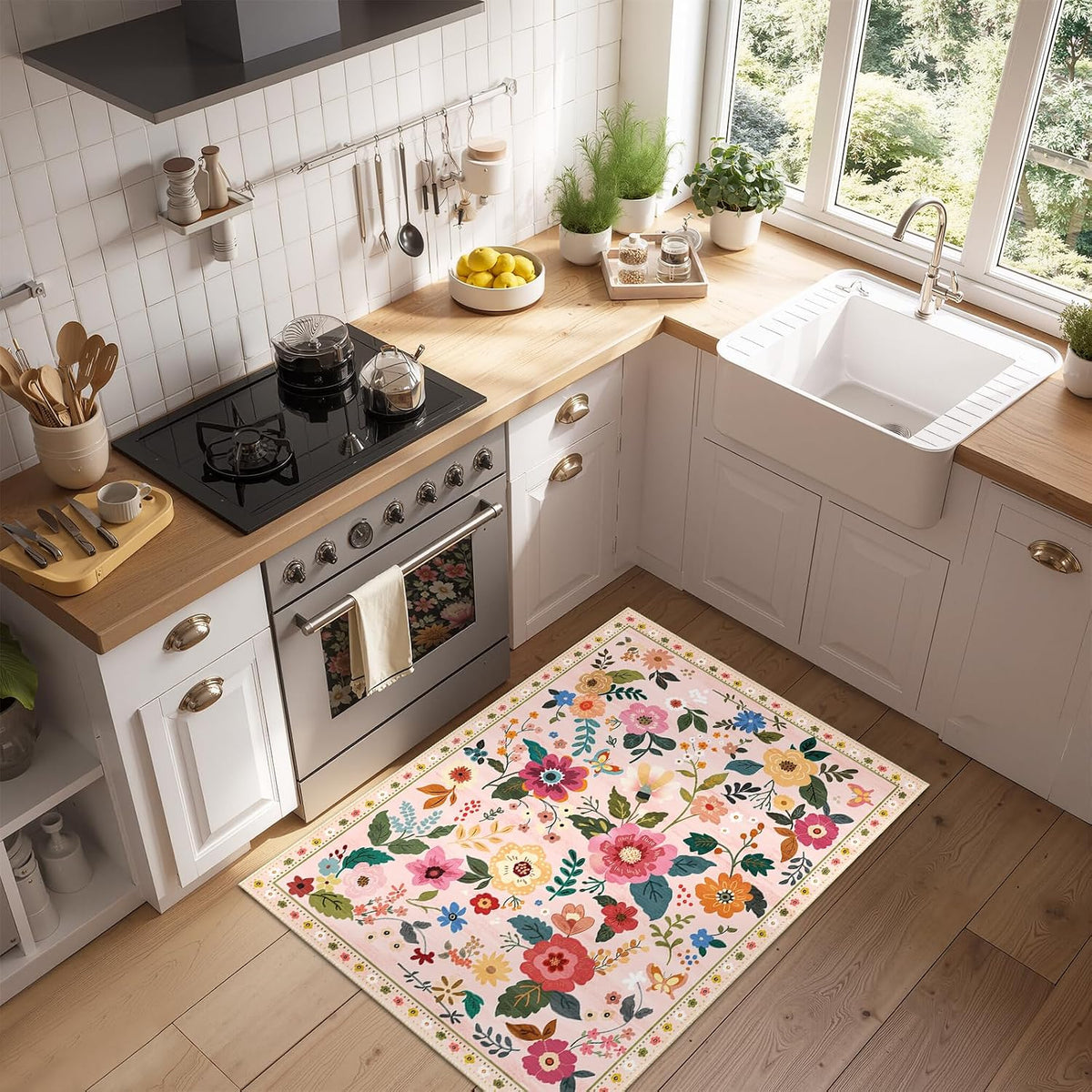 Floral Washable 2x3 Area Rugs Doormat Pink