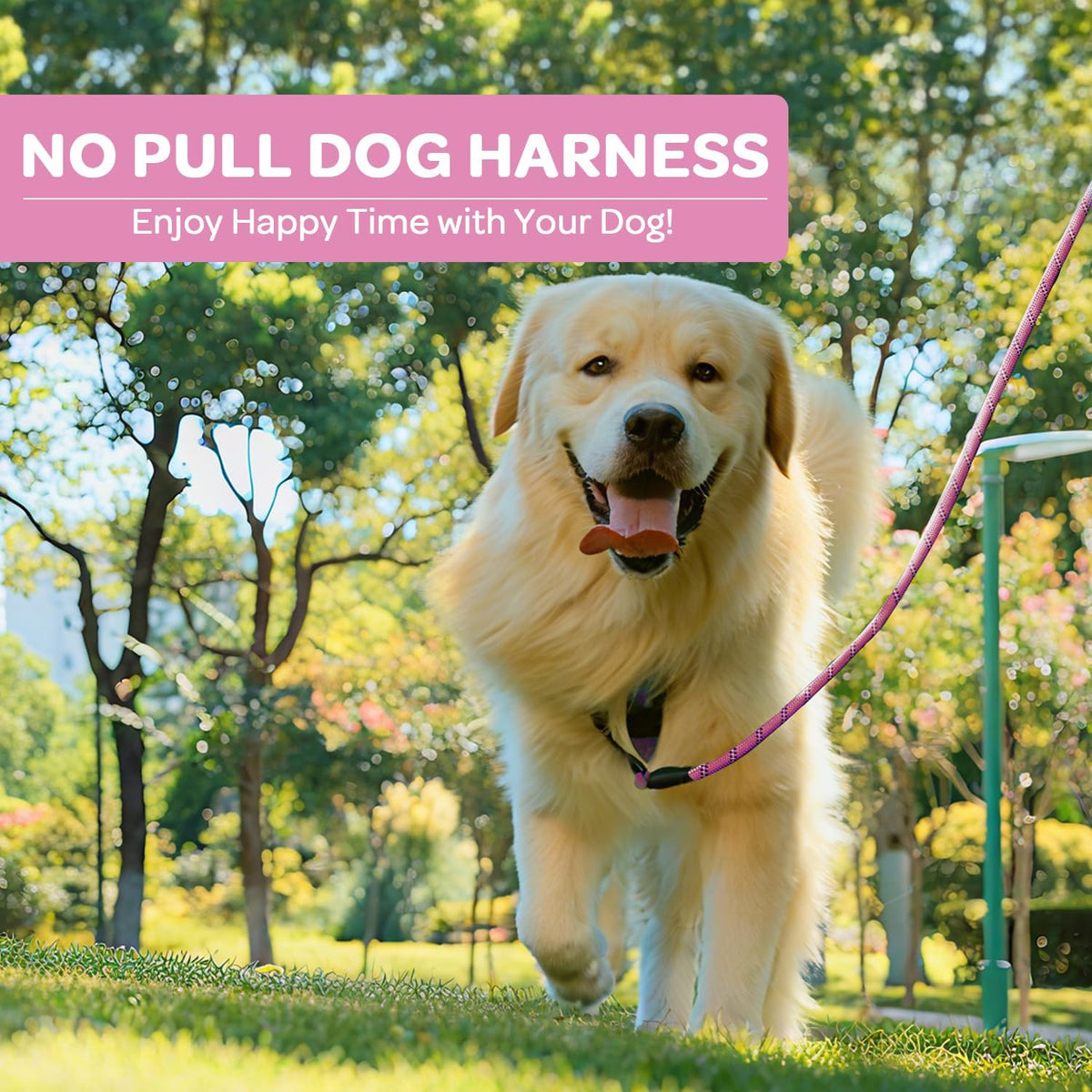 Plaid Dog Harness for Large Dogs, Pink, L