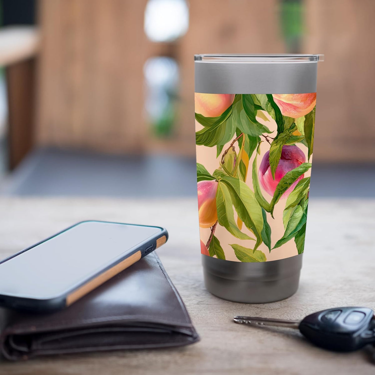 Watercolor Peaches Fruit Pattern Botanical Spring Boho Stainless Steel Insulated Tumbler