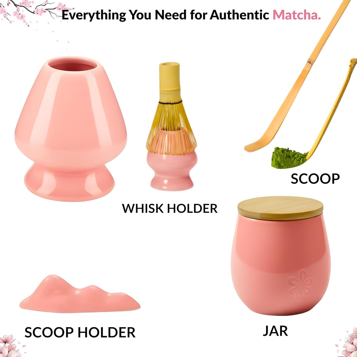 Matcha Whisk Set – Traditional Japanese Matcha Starter Kit with Bowl, Bamboo Whisk & Sifter | Complete Matcha Tea Ceremony Set for Home & Café Use – Pink