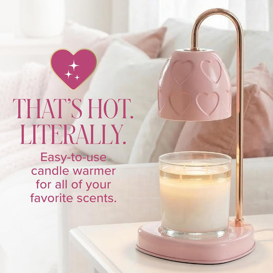 Paris Hilton Candle Warmer Lamp for Jar Candles, Electric Candle Lamp Warmer with 35W GU10 Bulb, Pink Debossed Hearts Shade and Gold-Finish Stem, Pink