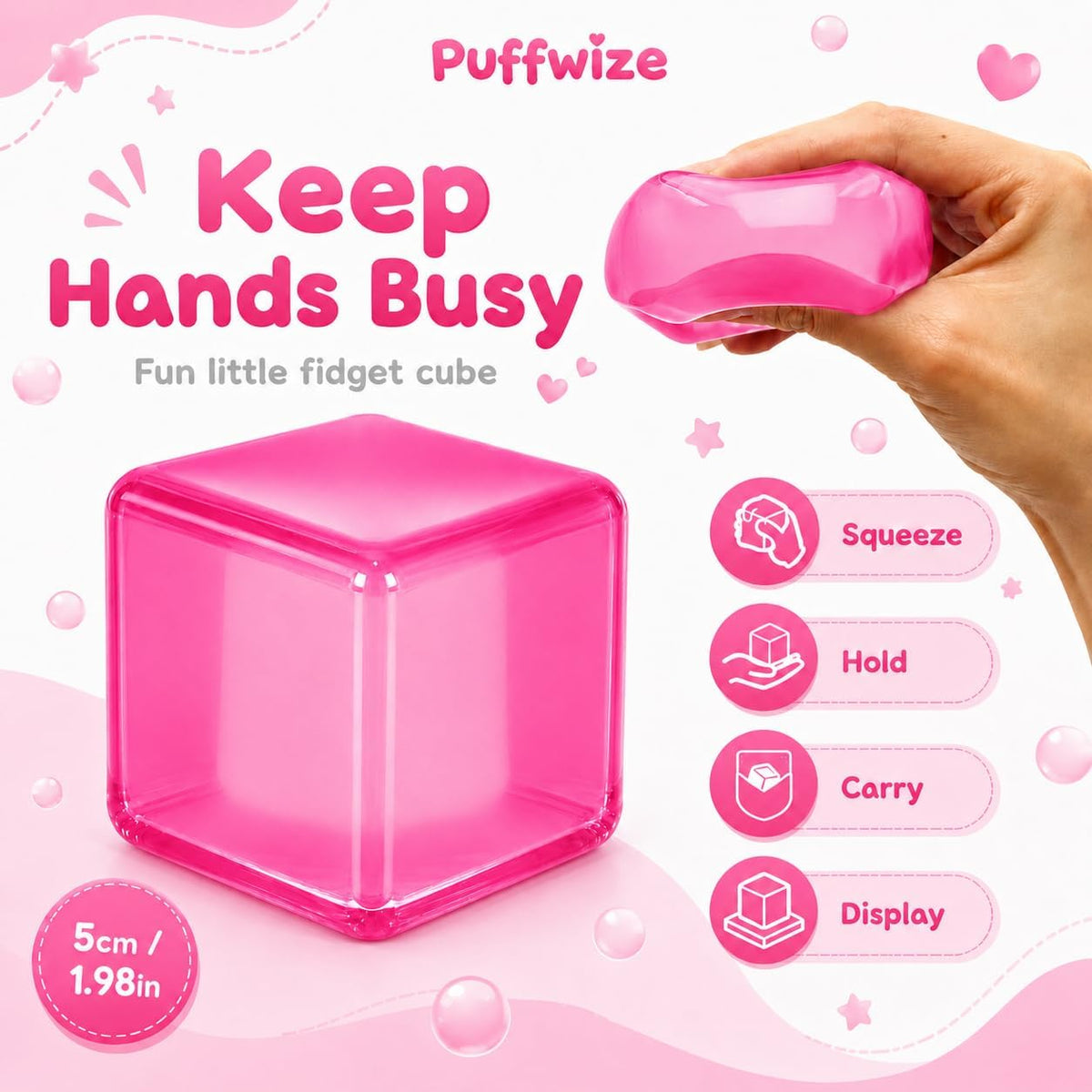 Squishy Cube Squishy Stress Ball,1.98"*1.98" Medium Fidget Toy, Squishy Cube Pieces Silent Nice Square Shape Anxiety Sensory Squishy Slow Rise, Classroom Prizes, Calming Kids(Pink)