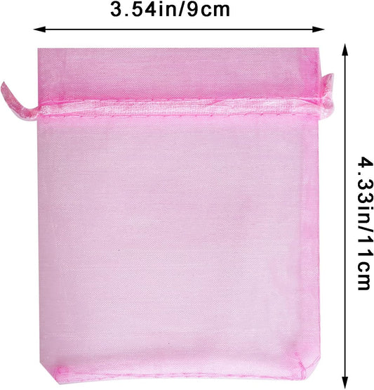 100pcs Organza Bags Satin Drawstring Organza Pouch Mother's Day Valentine's Day Halloween Candy Bags Wedding Party Favor Gift Bag Jewelry Bags 3.54''x4.33''(Pink)