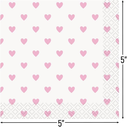 Pink Hearts Baby Shower Beverage Napkins (Pack of 16) - Charming & Elegant Party Decor for Your Celebration