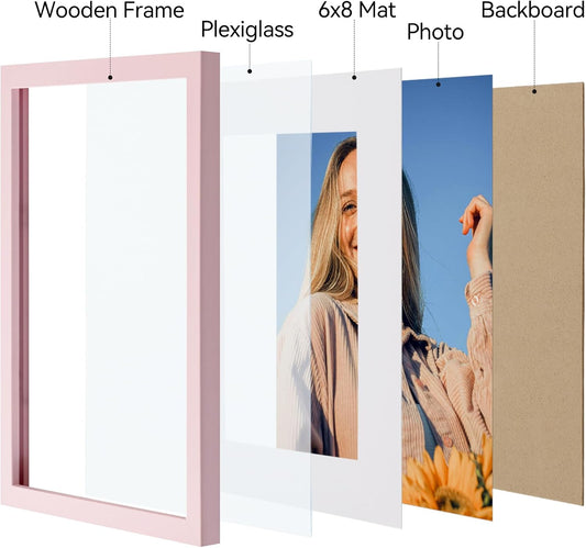 8.5x11 Picture Frames Set of 4, for Wall Mounting, Pale Pink