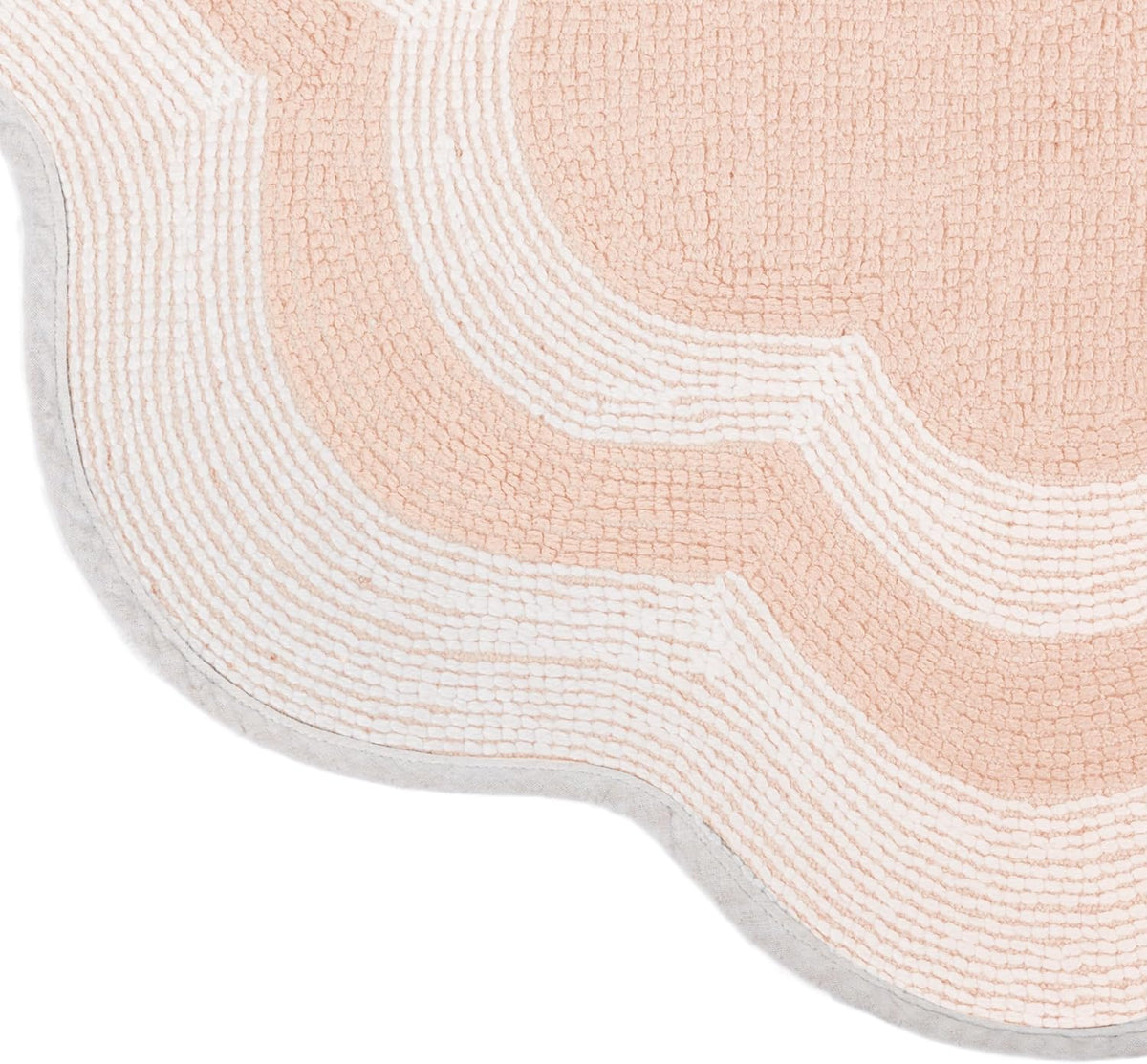 Bathroom Rug; Water Absorbent Shower Mat; Hand Made Bath Accessories; Machine Washable Rugs; Bath Mat for Decor; Non Slip Floor Mats (32''; White/Baby Pink Center; Scalloped)