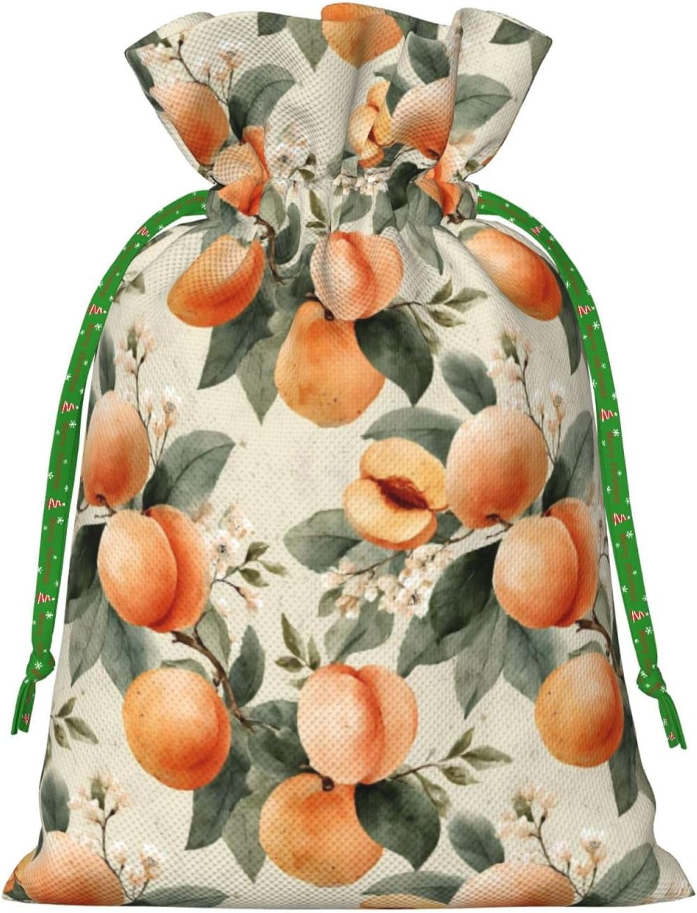 Peaches (2) Print Christmas Drawstring Gift Bags, Reusable Candy Treat Bags For Holiday Birthday Party