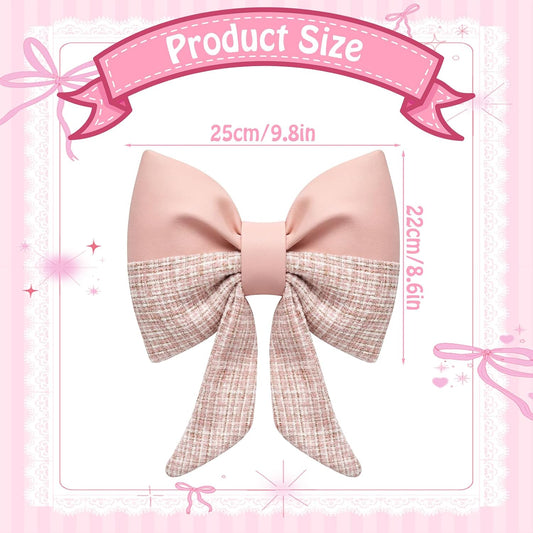 Pink Bow Pillow Bow Shaped Throw Pillows Decorative Cute Cushion Aesthetic Decor for Room Bed Couch Sofa (Faux Leather,Tweed,Elegant)