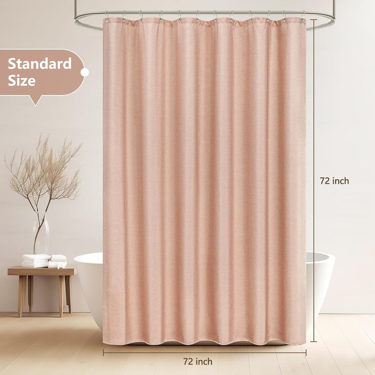 Linen Look Thick Shower Curtain Water-Resistant, Faux Linen Textured Fabric Shower Curtain Washable, 72 x 72 Inch Blush Pink Heavy Duty Bathroom Shower Curtain Wrinkle Resistant