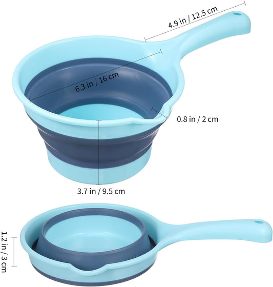 Foldable Water Ladle Spoon with Long Handle 2pcs Plastic Water Scoop for Kitchen and Bath Use Collapsible Hair Washing Light Blue and Pink