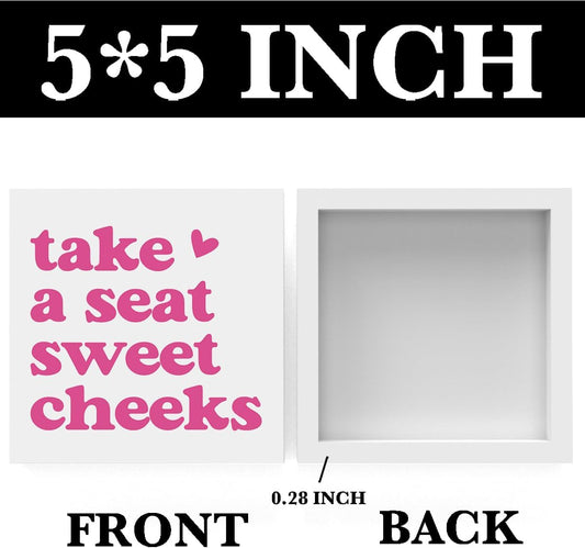 Pink Feminine Decorative Sign, Wooden Box Sign, 5x5 inches, Tabletop, Rustic, Take a Seat Cheeks
