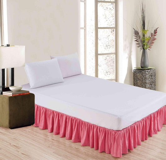 Sheets & Beyond Wrap Around Solid Microfiber Luxury Hotel Quality Fabric Bedroom Gathered Ruffled Bedding Bed Skirt 14 Inch Drop (Twin, Pink)