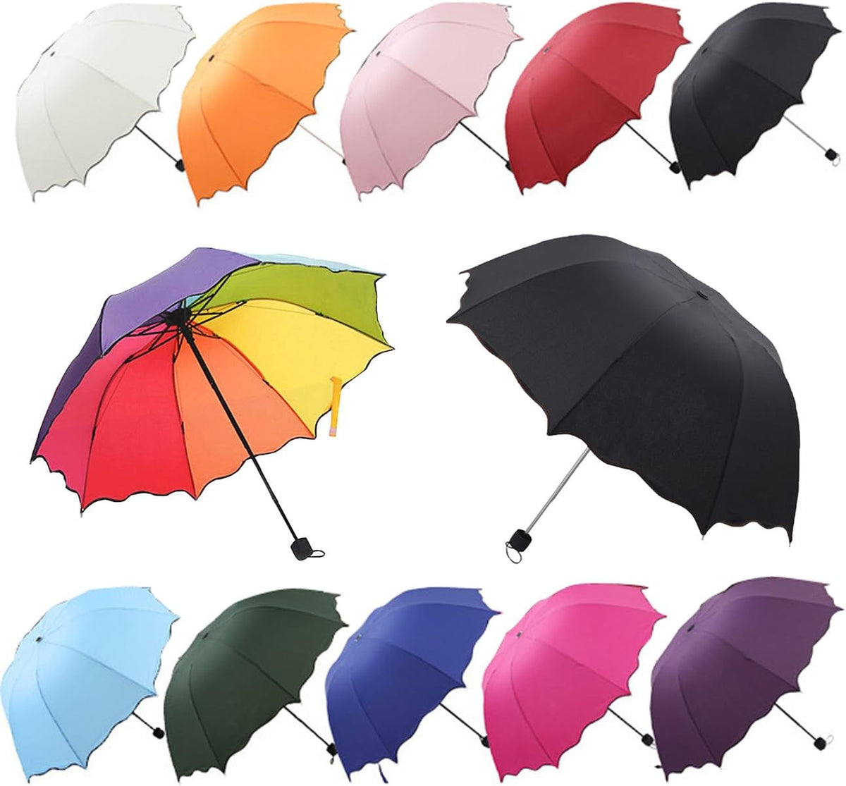 Dome Parasol Sun-rain Umbrella,Triple Folding Ruffled Anti-uv Parasol (Pink)