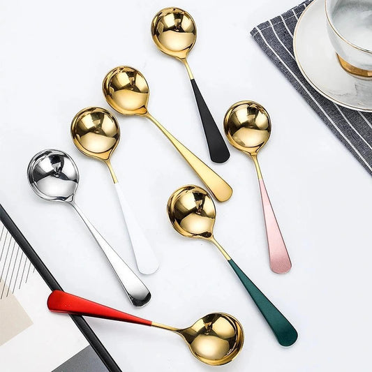 COMIART 4-Piece Enamel Coffee Spoons, 304 Stainless Steel Espresso Spoons with Thickened Long Handle, Colorful Round Teaspoons for Stirring Coffee, Tea, Dessert, Yogurt - Dishwasher Safe (Pink)