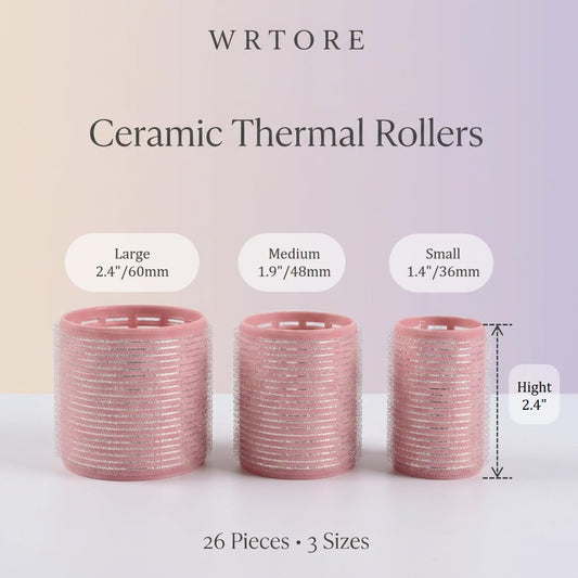 18 pcs Thermal Hair Rollers,Ceramic Thermal Hair Rollers Curlers for Blowout Look Long Hair Volume,Jumbo Self Grip Rollers Hair Curlers for Long Short for Women(Pink)