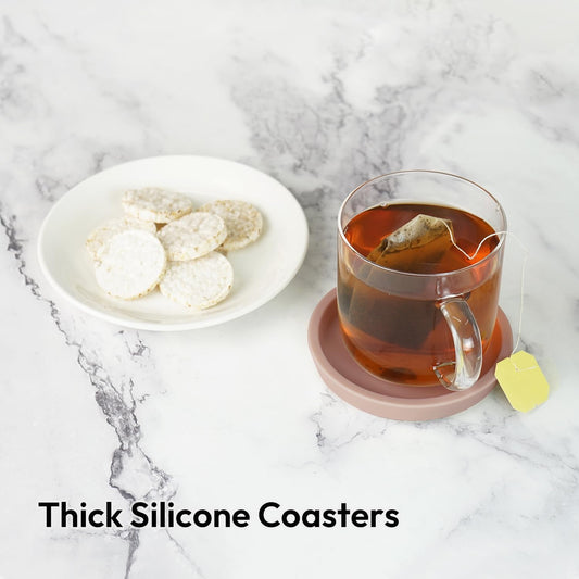 Carrotez Thick Silicone Coasters for Drinks, Round Bulky Cup Coasters for Coffee Table, Desk, Set of 2 - Pink Beige