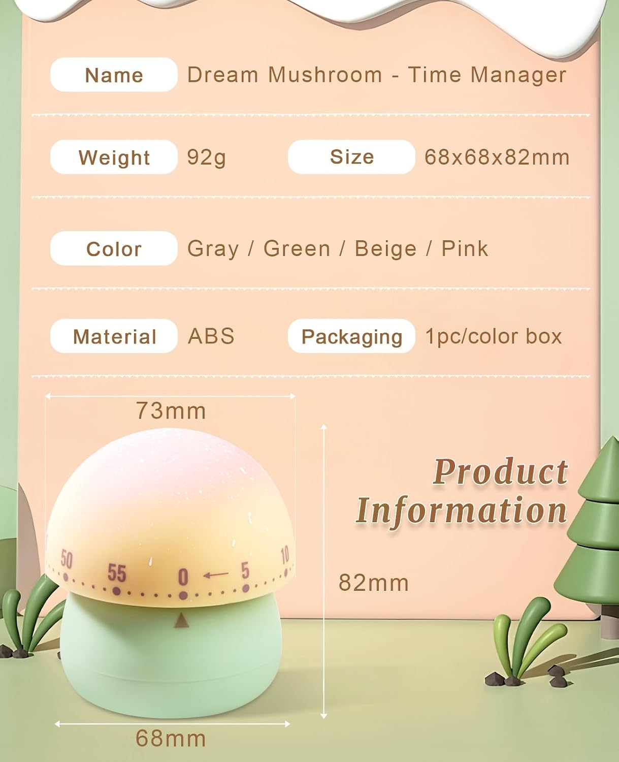 No Battery Mechanical Timer - Multifunctional Cooking Timer Baking Study Office Compact 92g Plastic Design (Green&Pink)