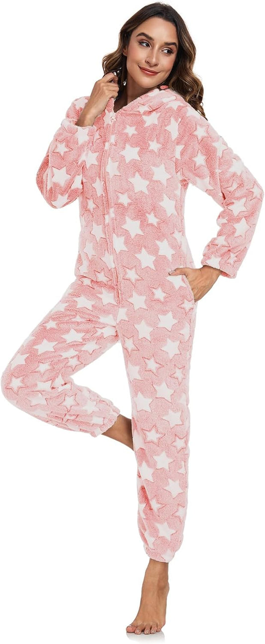 RONGTAI One-piece Women Robes with Star Plush Long Bathrobe for Women, Warm and Soft for Birthday Holiday Gifts