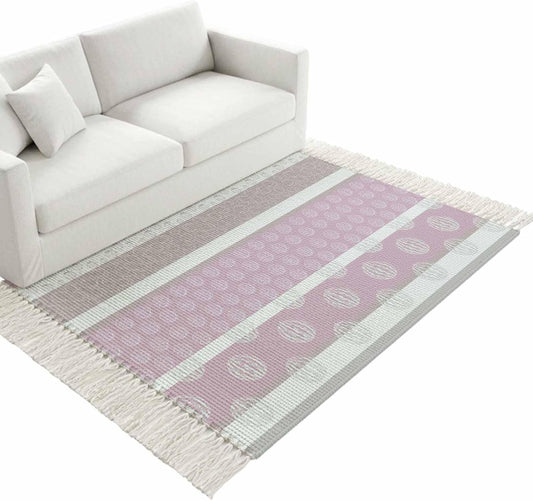 Bedroom Rug 3'x 5', Farm Fruits Washable Floor Carpet with Tassels, Watermelon Lemons Peach Pink Grey Striped Elegant Soft Carpet Floor Mat for Patio, Balcony, Laundry, Room Decor