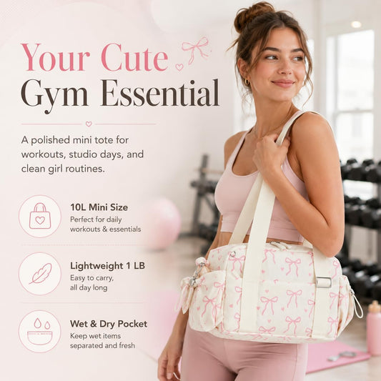 LOIDOU Aesthetic Mini Gym Bag for Women with Wet Dry Pocket, Lightweight Corduroy Dance Ballet Gymnastic Small Tote Bag for Workout Yoga Clean Girl Lifestyle Overnight Weekend Trip