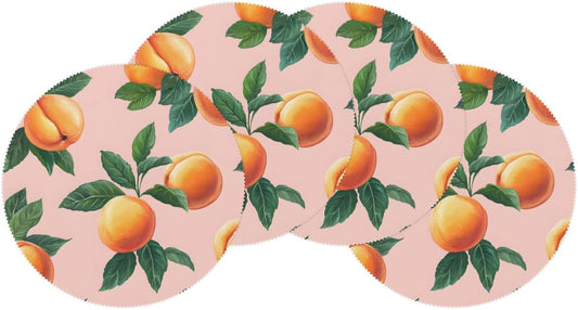 Round Placemat Set of 6-15 Inch Non Slip Heat Resistant Table Mats Washable Place Mats for Kitchen Dining Party Table Decor Peach Pattern