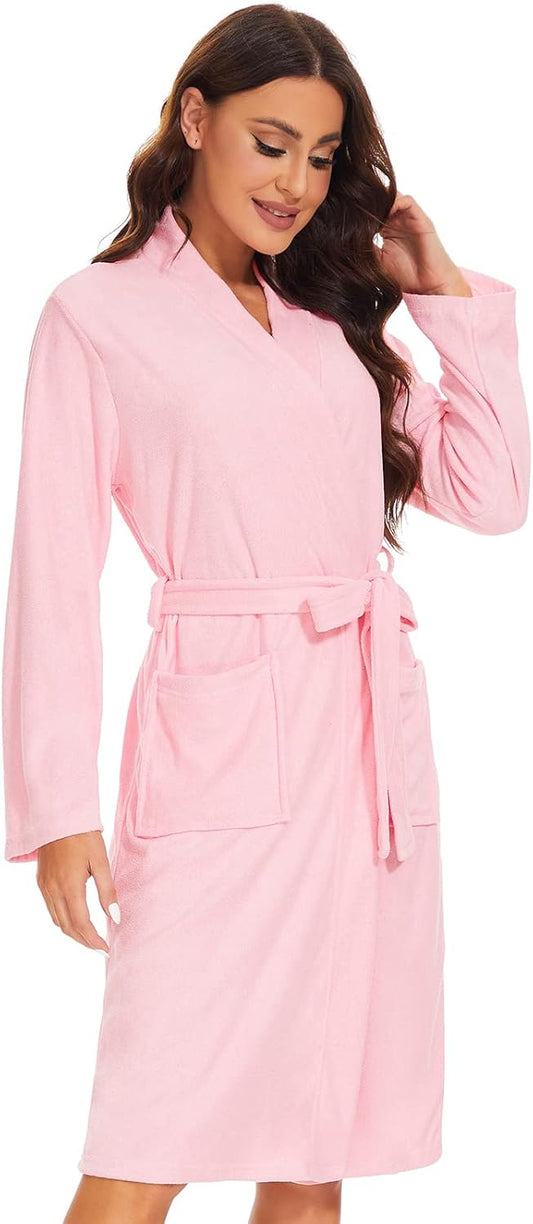 Knuffnee Women Bath Robes Terry Cloth Towel Robe Knee Length Bathrobe with Pockets