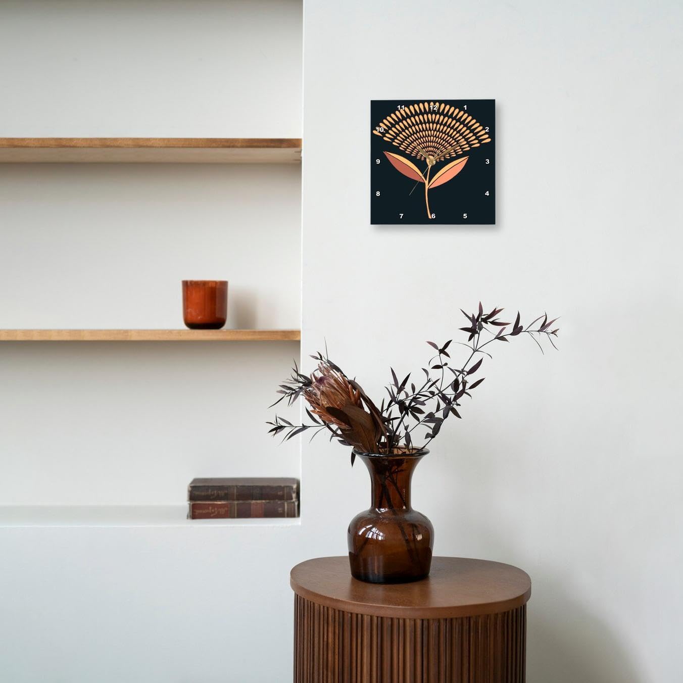 3dRose Mid Century Modern Dandelion Seed Head in Coral and Pink 15x15 Wall Clock