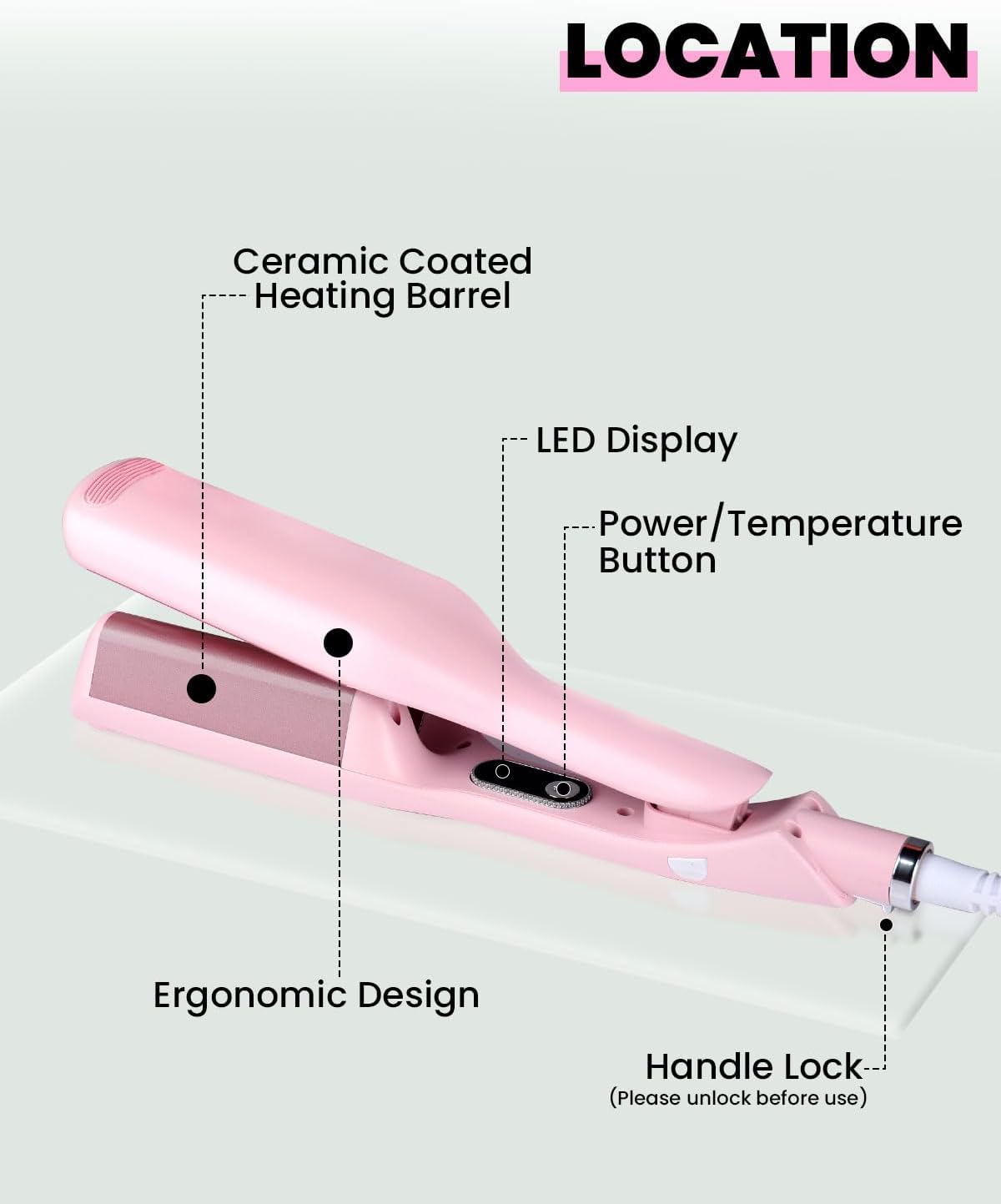 1 1/4 Inch Hair Waver Crimper,Cimper Tool Hair Crimper Waver,Deep Wave Iron with 2 Ceramic Barrel,Pink