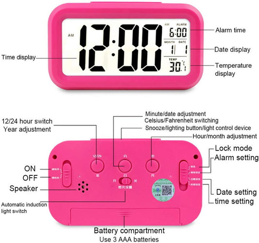 TXY LED Digital Alarm Clock Backlight Snooze Mute Calendar Desktop Electronic Bcaklight Table Clocks Desktop Clock (Pink)