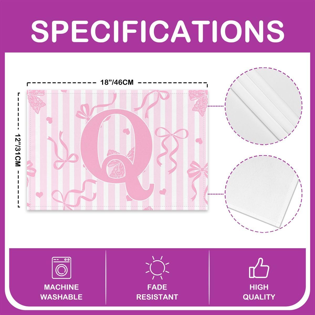 Feelyou Bow Placemats Set of 4 Pink White Bow Table Mats for Party Kitchen Dining Decoration Bowknot Place Mat for Table Holiday Decor Indoor Outdoor 18"x12" Non-Slip Easy to Clean Washable Kawaii