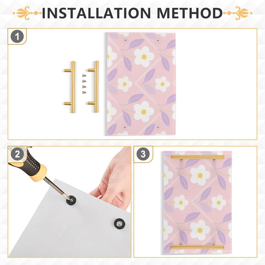 Light Pink White Flower Decorative Kitchen Trays with Handles Large Serving Tray for Jewelry Perfume for Living Room Entryway Bedroom