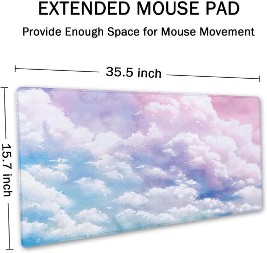 SSOIU Watercolor Pastel Sky Desk Mat, Cloud and Pink Sky Extended Mouse Pad, XXL Gaming Mouse Pad, 35.5x15.7inch