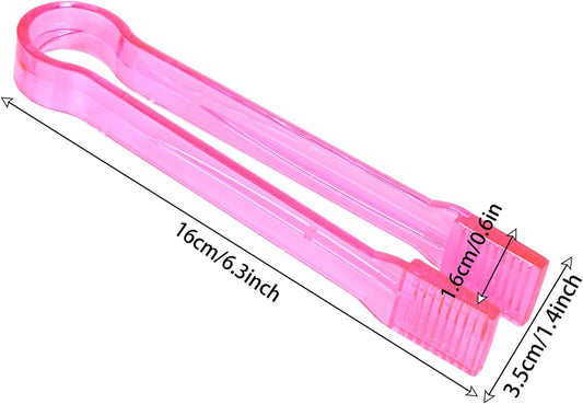 12Pcs Clear Plastic Ice Scoops Tongs Set, Small Tongs for Serving Food, Mini Candy Scoops for Candy Buffet Dry Goods Freezer Bin Canisters (Clear Pink)