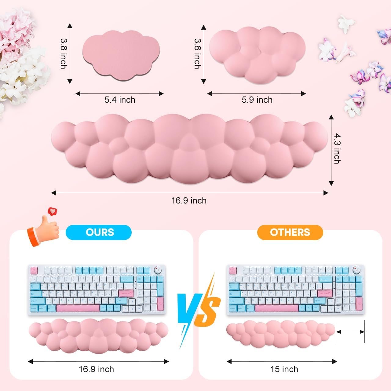 JIKIOU Upgrade Leather Cloud Keyboard Wrist Rest, Cloud Wrist Rest with Non-Slip PU Base, Comfortable Memory Foam Wrist Rest for Computer Laptop Mac Gaming Office and Pain Relief Wish Christmas Gift