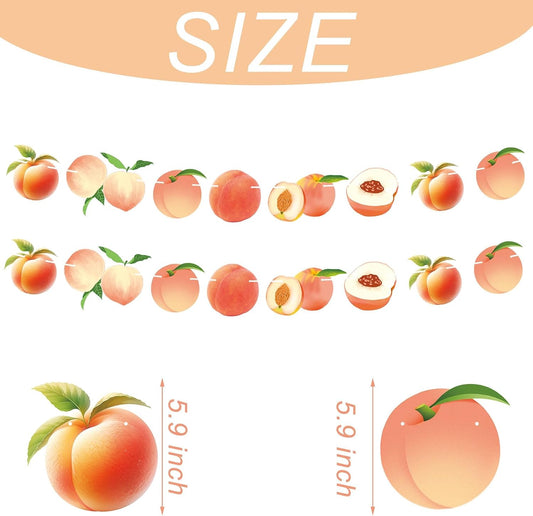 2PCS Peach Paper Banner, Cute Juicy Peach Baby Shower 2nd Birthday Fruit Party Favors Supplies Decorations Garlands for Carnival/Events