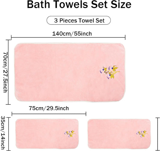 Pink Butterfly Floral Bath Towels Set Soft Coral Velvet Cute Flower Pattern Towels for Bathroom Highly Absorbent & Quick Drying Washcloth for Shower Kitchen Spa Guest(Pink)