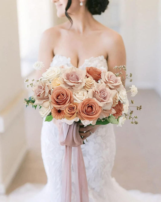 FACINOC Roses Artificial Flowers Bouquet Combo Box Set for DIY Wedding Centerpieces for Table Bridal Baby Shower Party Decorations Fake Silk Floral Arrangements for Home Decor Indoor Peach Pink