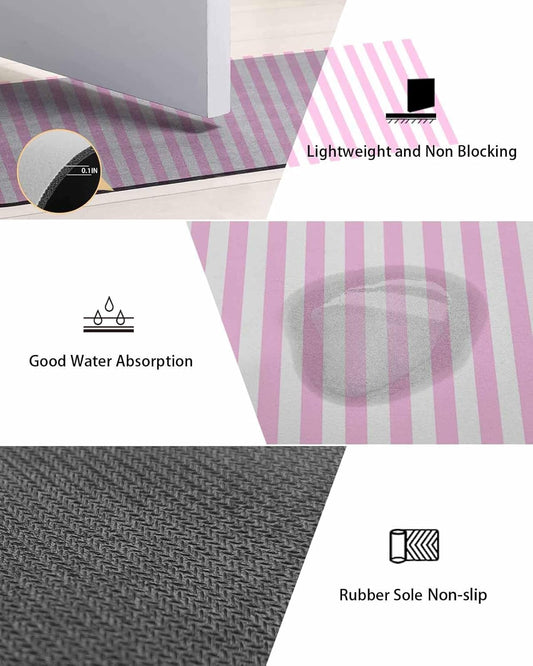 Pink White Stripe Bath Mat for Tub,Modern Minimalist Geometric Striped Non Slip Bathroom Floor Runner Rug Quick Dry & Absorbent Diatomaceous Earth Shower Sink Bedroom Kitchen Doormat 16"x24"