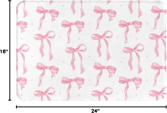 Memory Foam Bath Mat with Pink Bow Pattern, Comfortable, Soft, Non-Slip, Super Absorbent, Quick Drying Bath Rug for Bathroom,Floor, Tub & Shower, Machine Washable (16INX24IN, Bow)