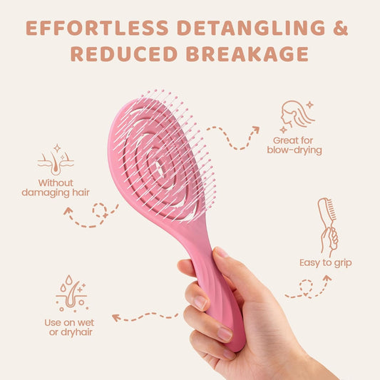 SHINLEA Detangle Hair Brush, Detangling Wet Spiral Hairbrush for Women, Men, kids, Vented Detangler for Blow Drying, Glide Through Tangles For All Hair Types (Pink)
