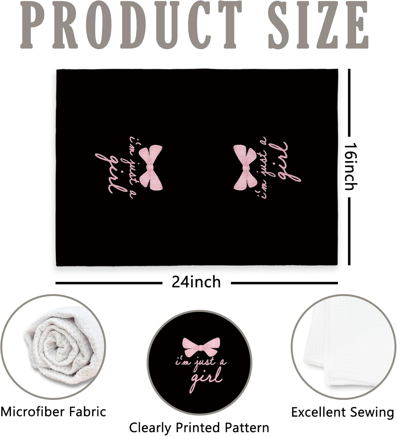 Coquette Trendy Black Pink Bows Kitchen Towels, Coquette Party Decor, Baby Girl Gifts, Girls Room College Dorm Apartment Bathroom Decor Decoration Tea Towels Kitchen Hand Towels 16x24 Inch