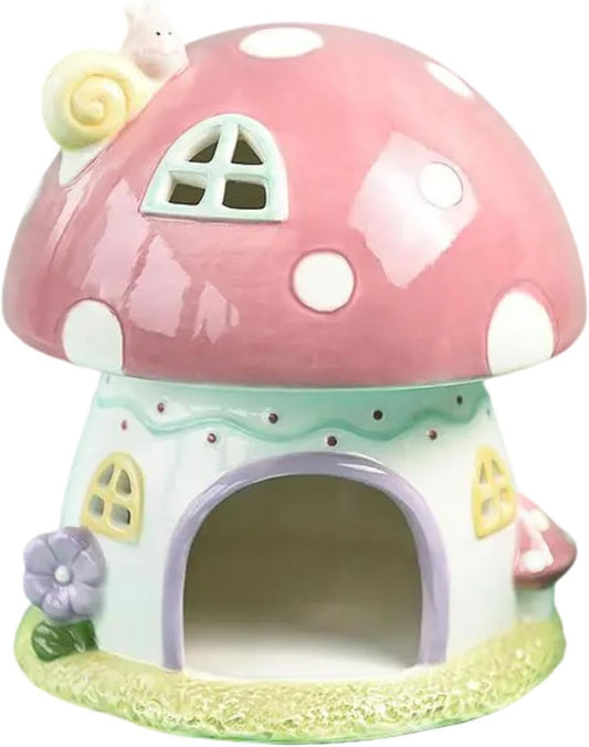 Ceramic Hamster Hideout, 6.3 x 6.3 x 7.2 in Cartoon Small Pet Sleeping House for Dwarf Hamsters, Hedgehogs and Chinchillas